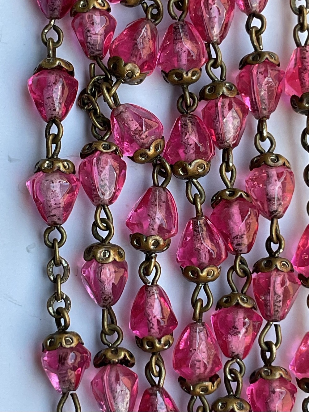 Vintage Pink Cone Shaped Glass Rosary Sorrowful Mother Jesus Carrying Cross - Picture 9 of 9